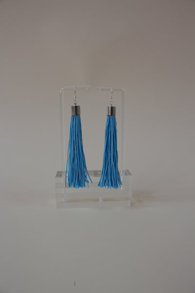 Light Blue Tassel Fringe Earrings