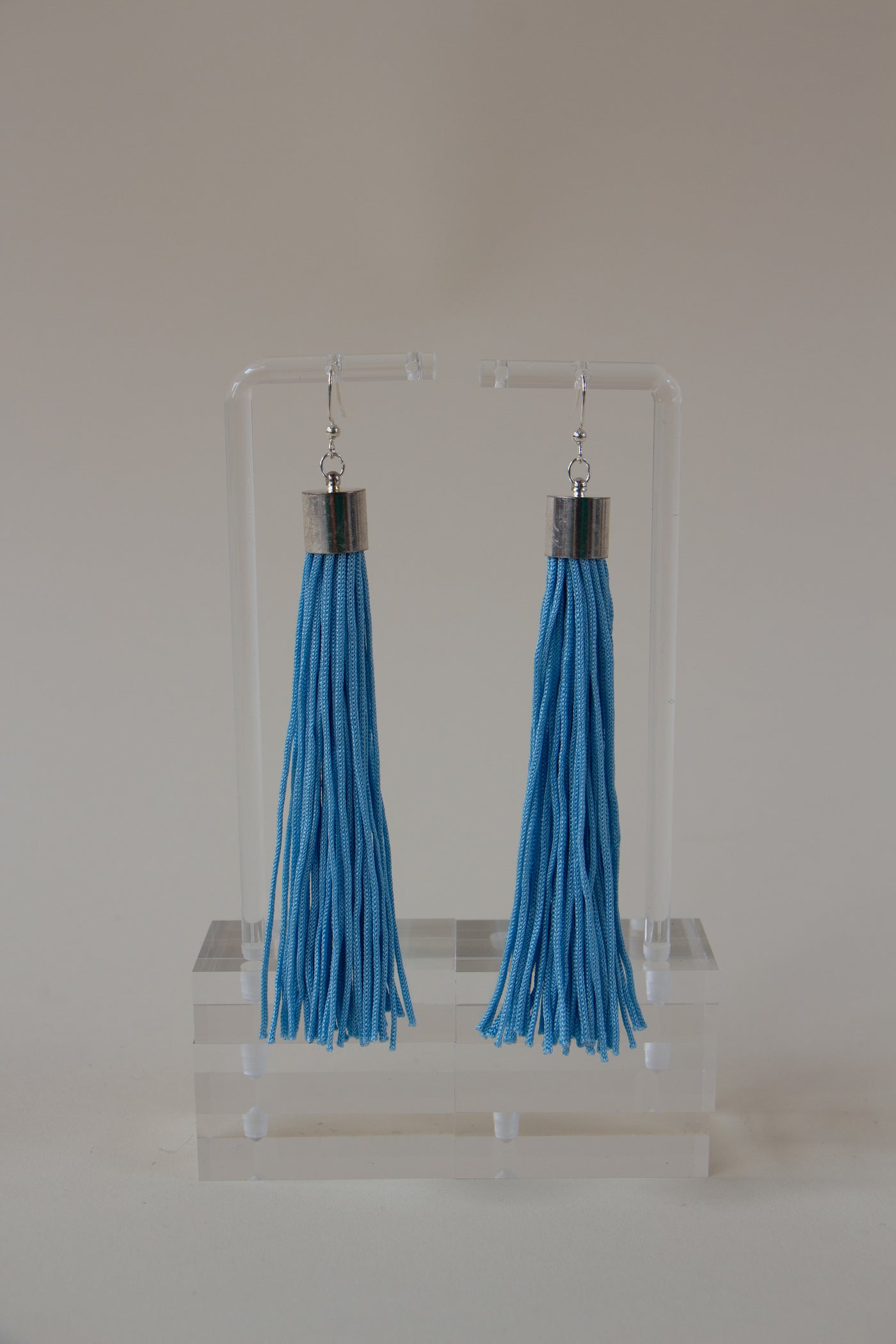 Light Blue Tassel Fringe Earrings