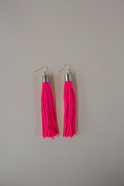 Hot Pink Tassel Fringe Earrings