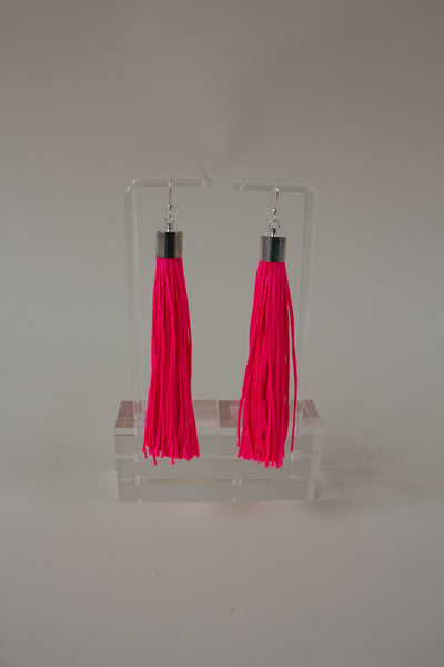 Hot Pink Tassel Fringe Earrings