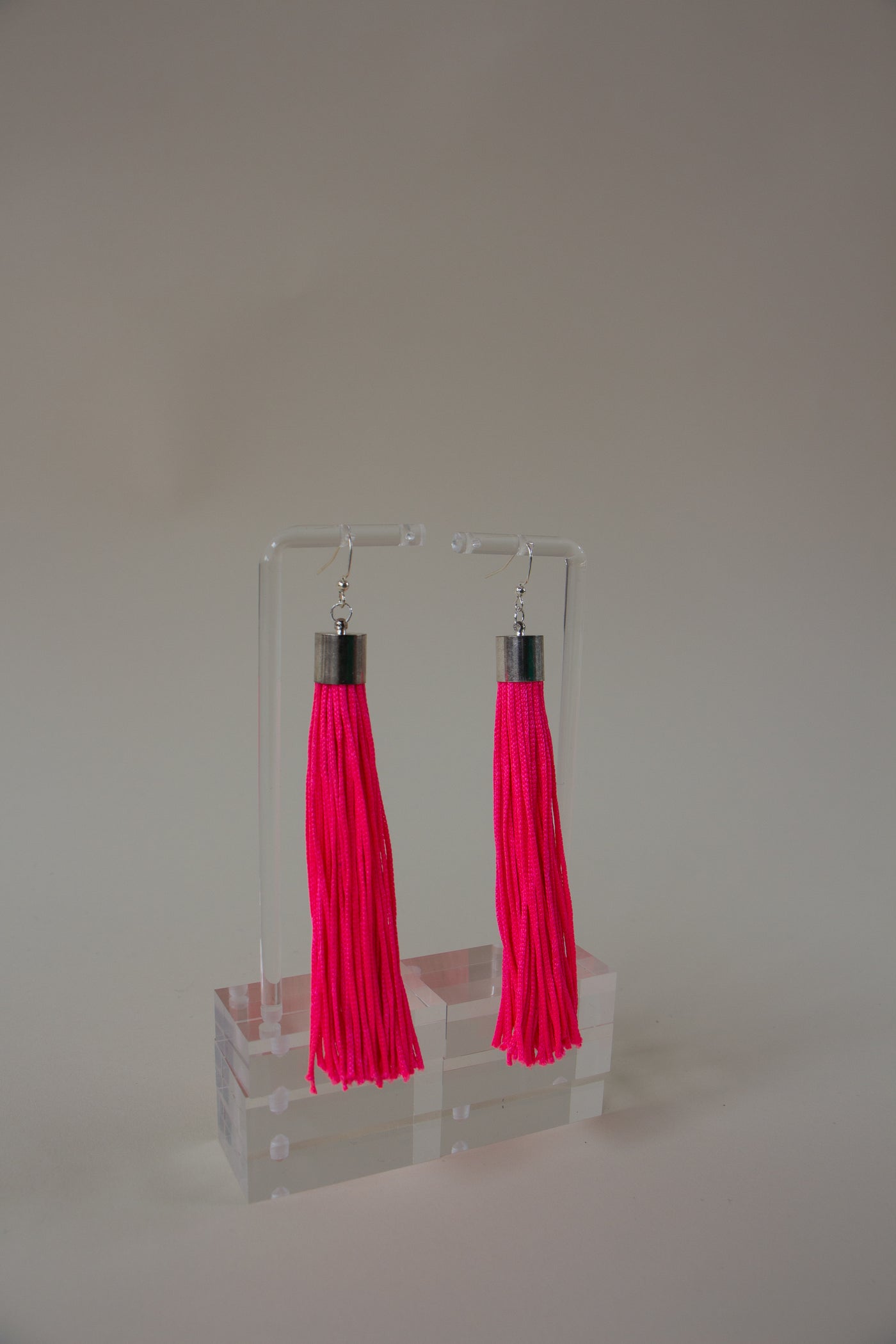 Hot Pink Tassel Fringe Earrings