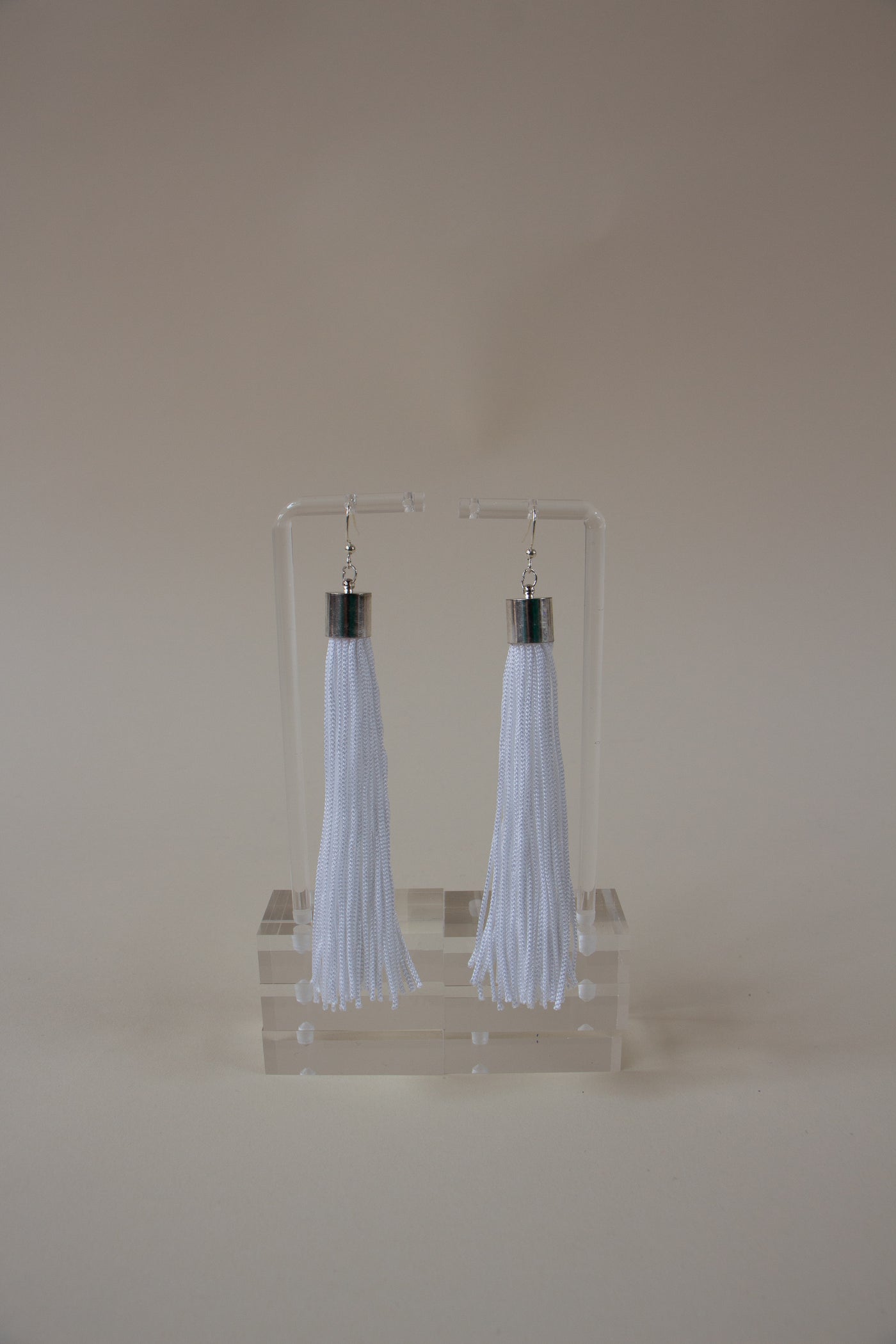 White Tassel Fringe Earrings