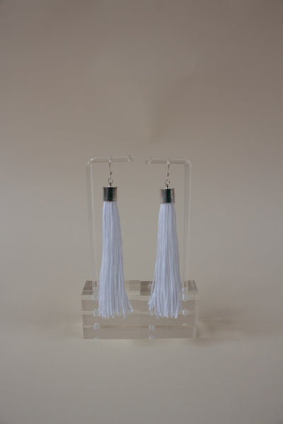 White Tassel Fringe Earrings