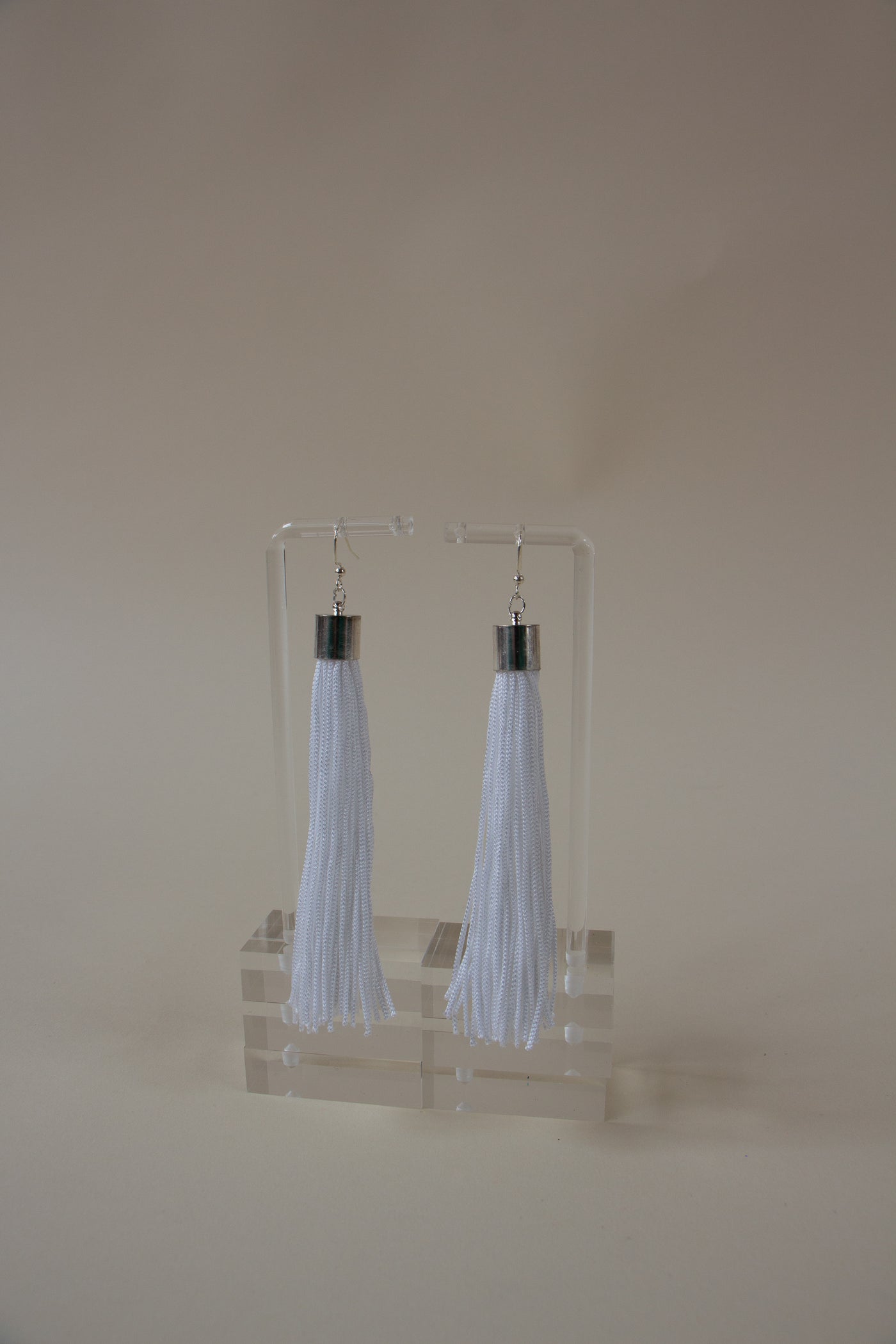 White Tassel Fringe Earrings