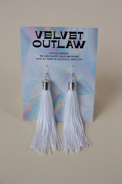 White Tassel Fringe Earrings