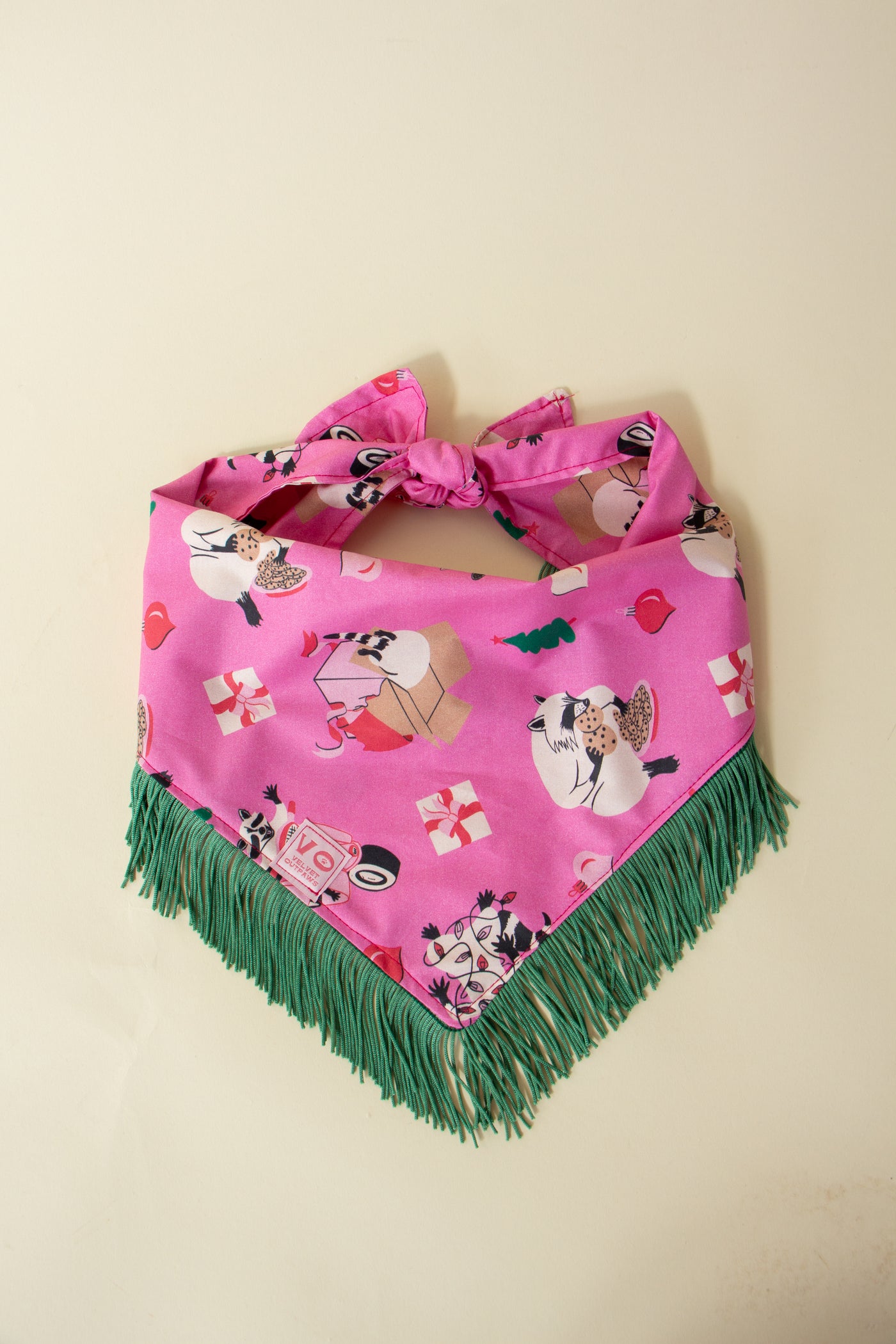 Raccoon Holiday Christmas Fringe Pet Bandana