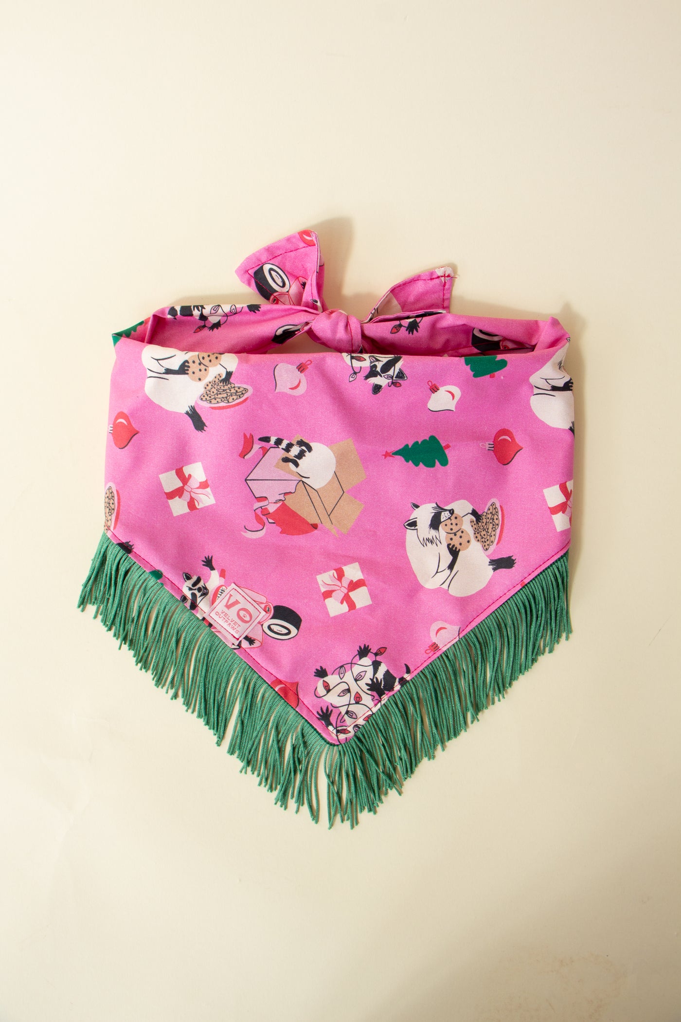 Raccoon Holiday Christmas Fringe Pet Bandana