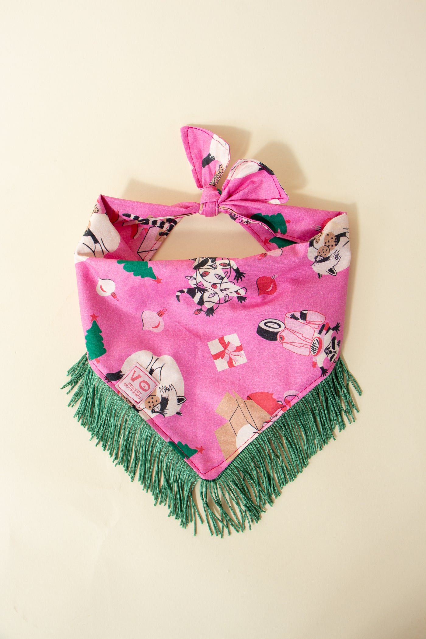 Raccoon Holiday Christmas Fringe Pet Bandana