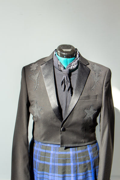 Black Reworked Rhinestone Western Style Tux Jacket S