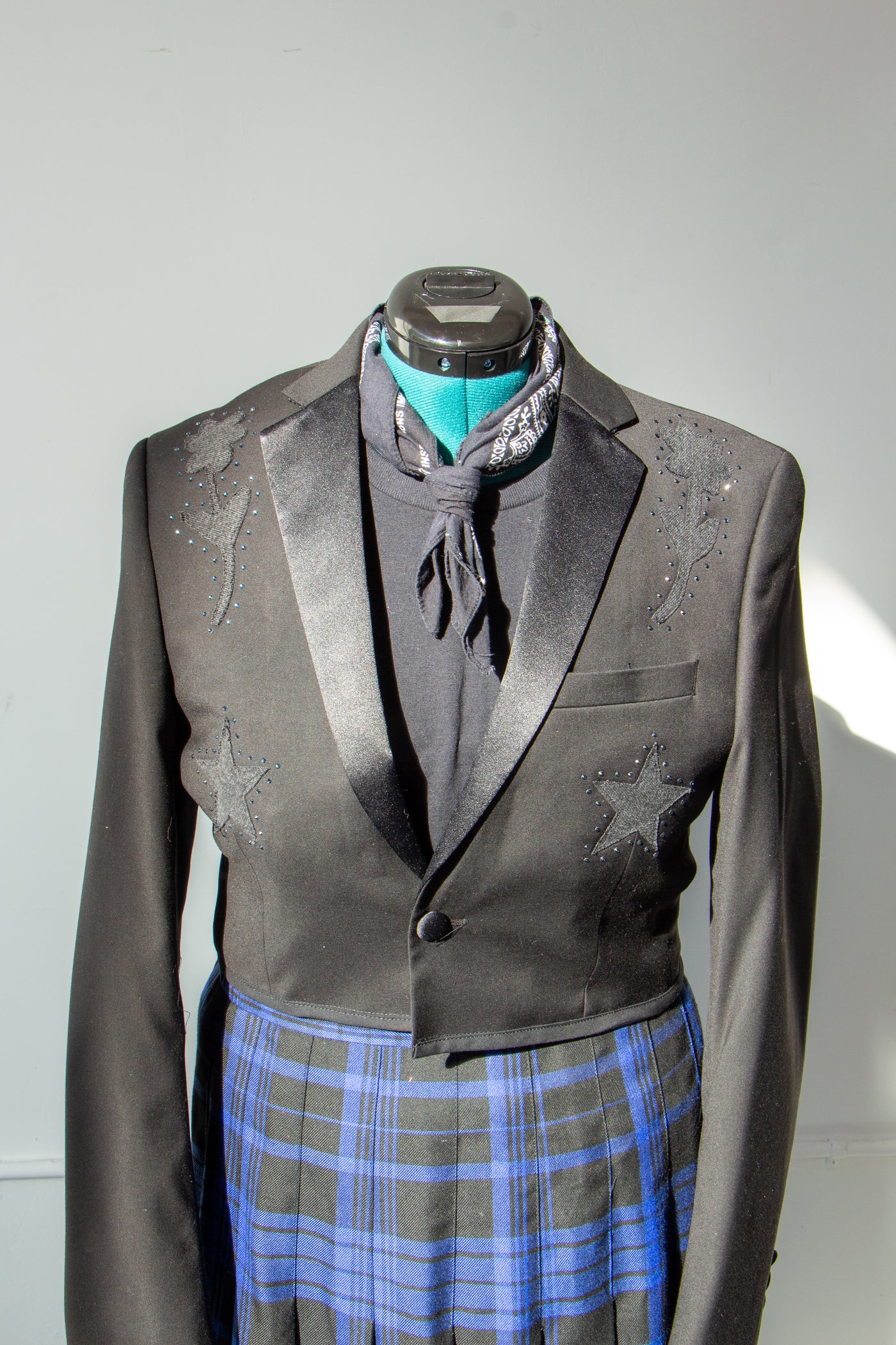 Black Reworked Rhinestone Western Style Tux Jacket S