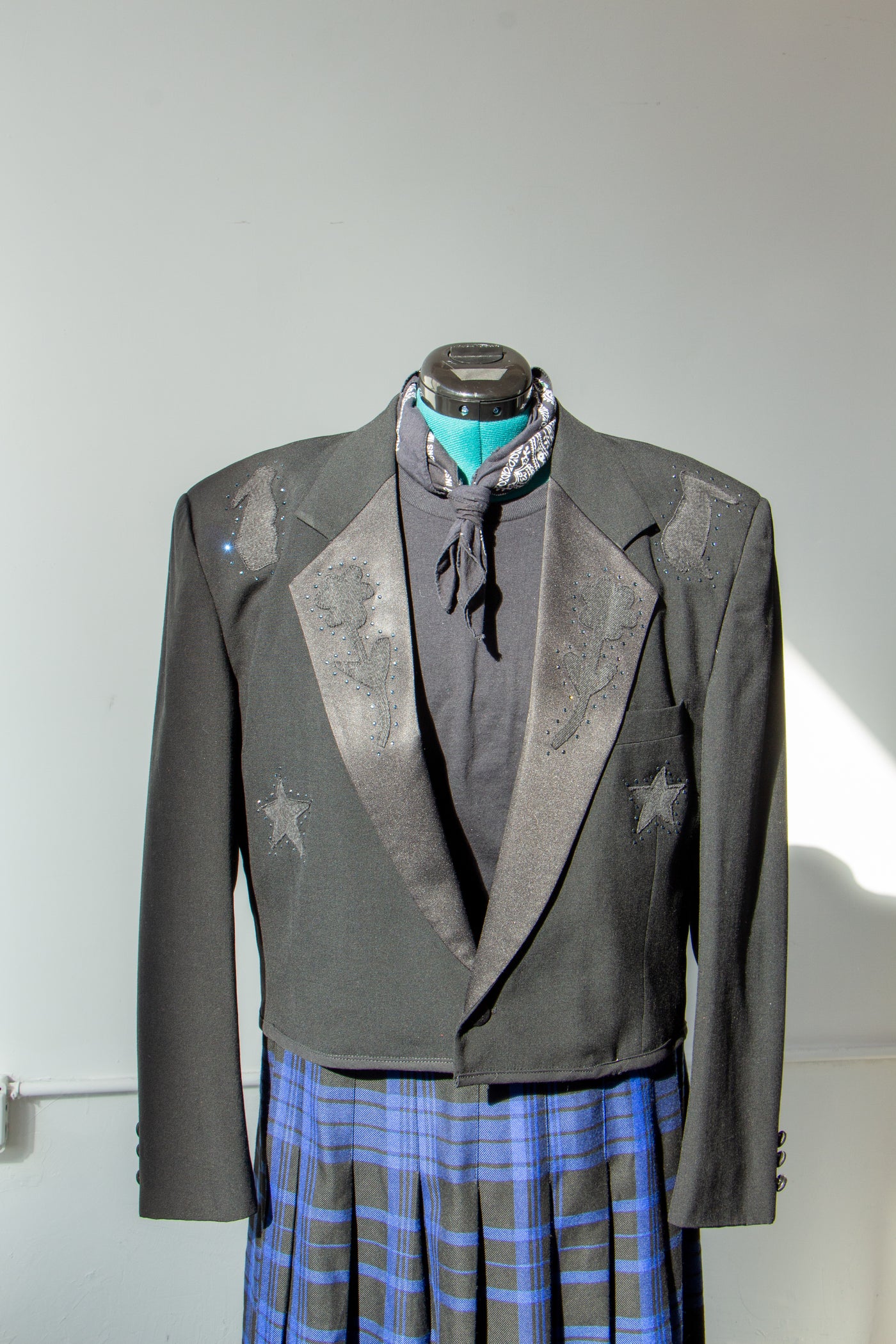 Black Reworked Rhinestone Western Style Tux Jacket L