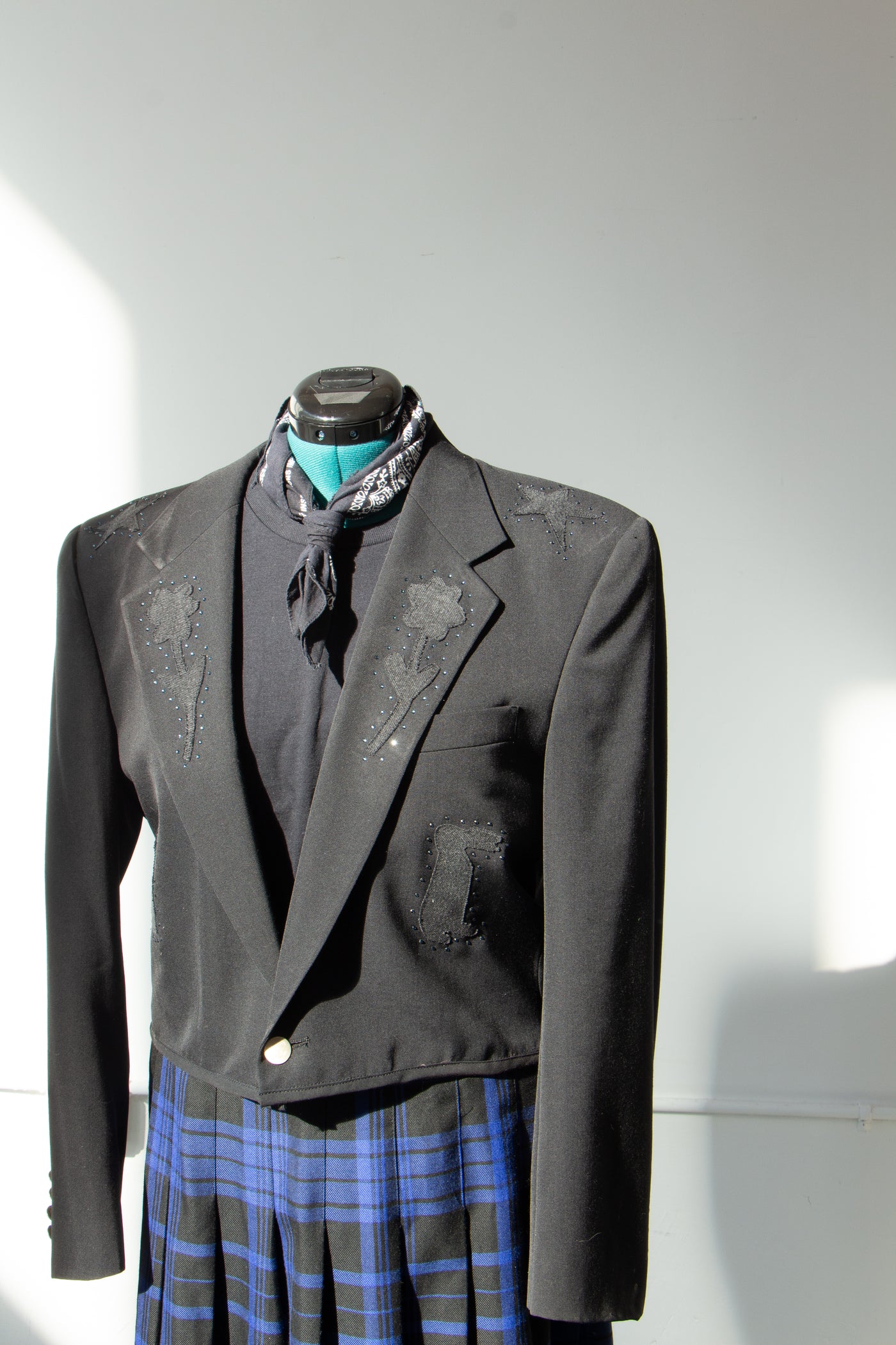 Black Reworked Rhinestone Western Style Tux Jacket L