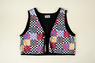 Rainbow Checker Vest with Tie