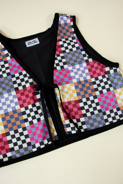 Rainbow Checker Vest with Tie