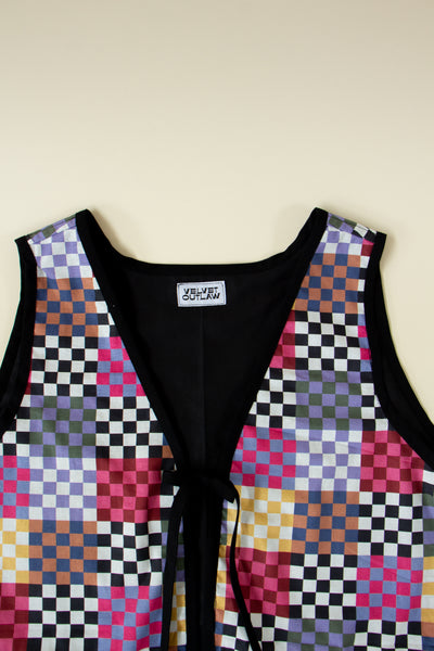 Rainbow Checker Vest with Tie