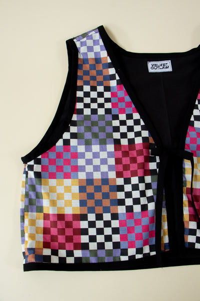 Rainbow Checker Vest with Tie