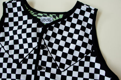 Black & White Checkered Vest with Buttons