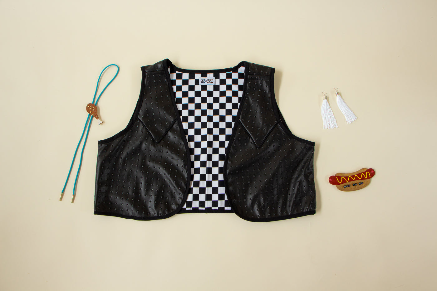 Western Style Leather Crop Vest - Size L