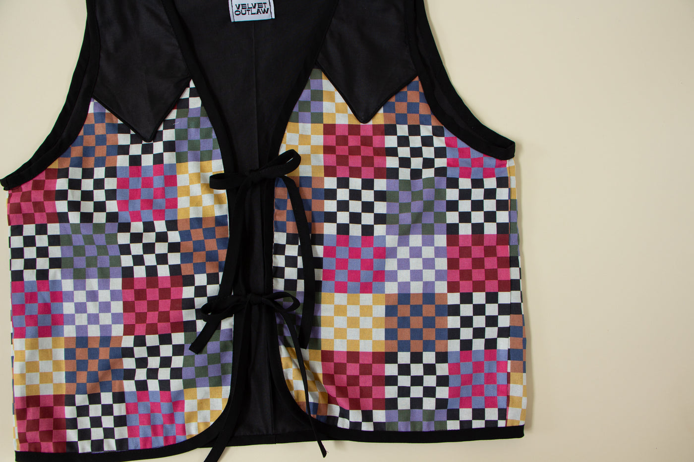 Rainbow Checker  Western Vest with Double Tie Size M