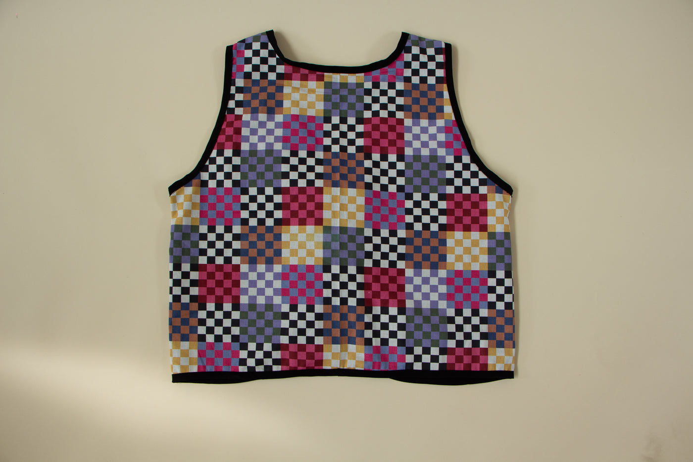 Rainbow Checker  Western Vest with Double Tie Size M