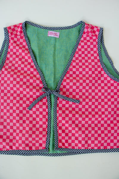 Pink Checkered Vest with Tie Size 1X