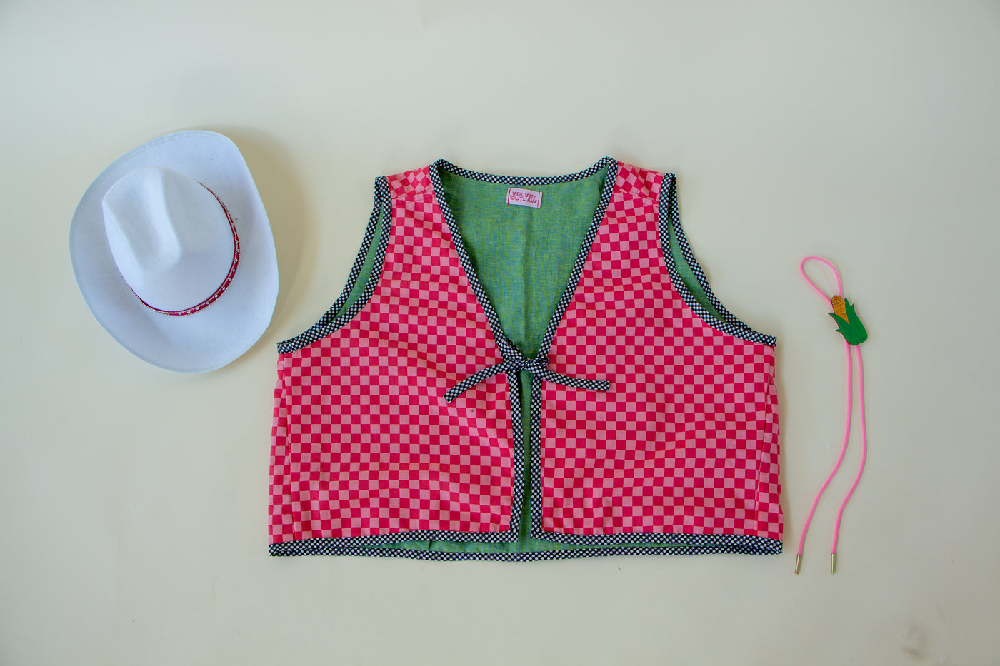 Pink Checkered Vest with Tie Size 1X