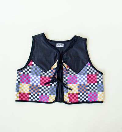 Western Rainbow Checker Vest with Double Tie Size L