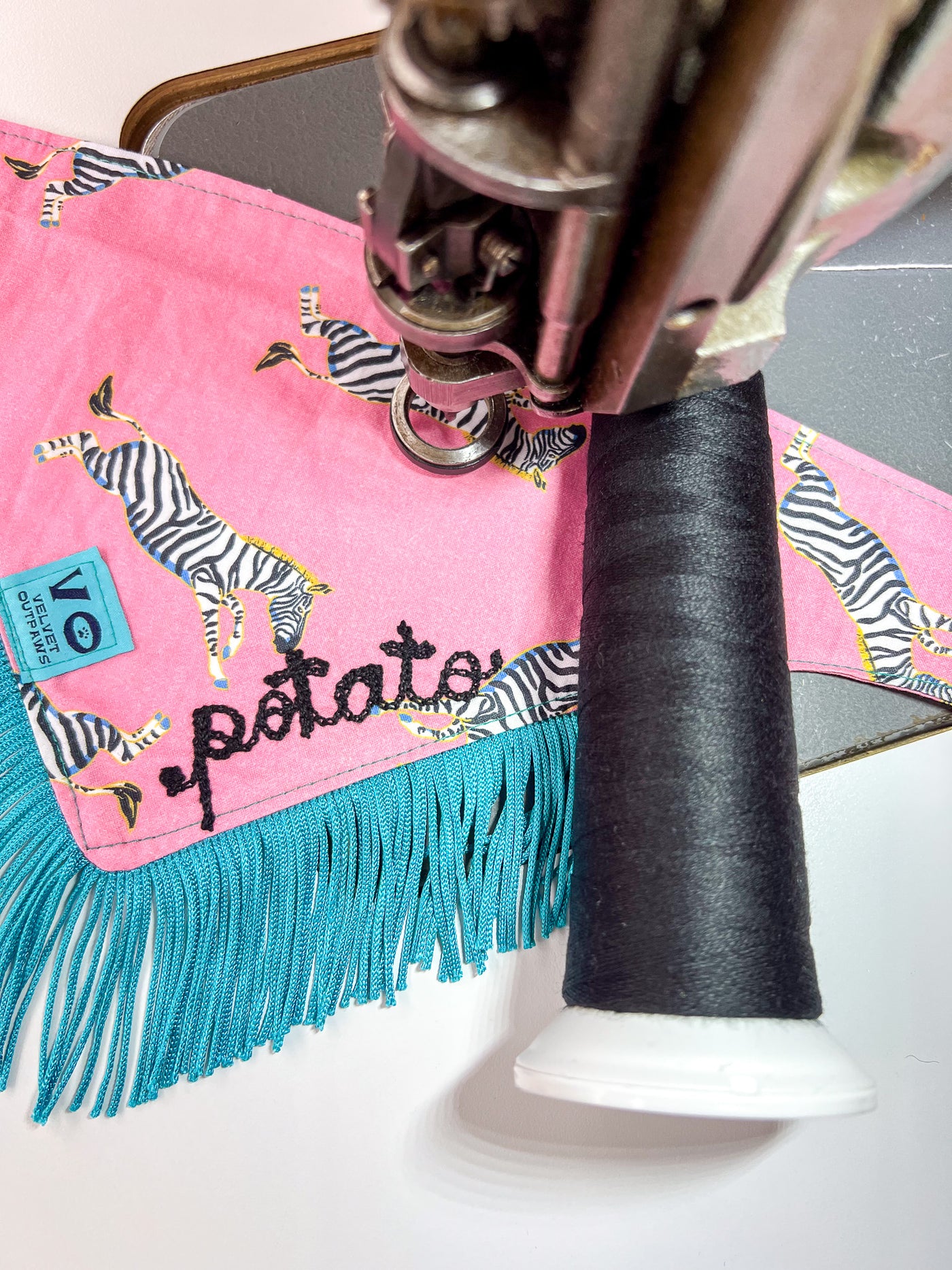 Zebras with Blue Fringe Dog Bandana
