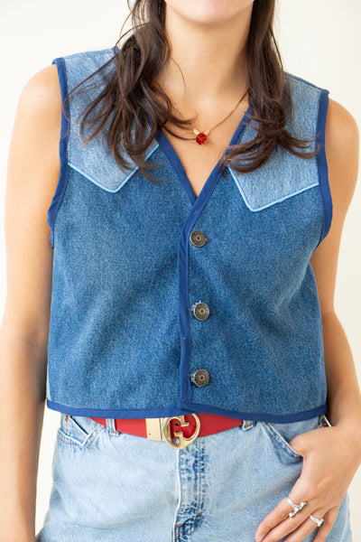 Western Two Tone Denim Vest Size S