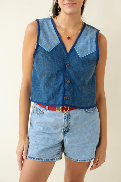 Western Two Tone Denim Vest Size S