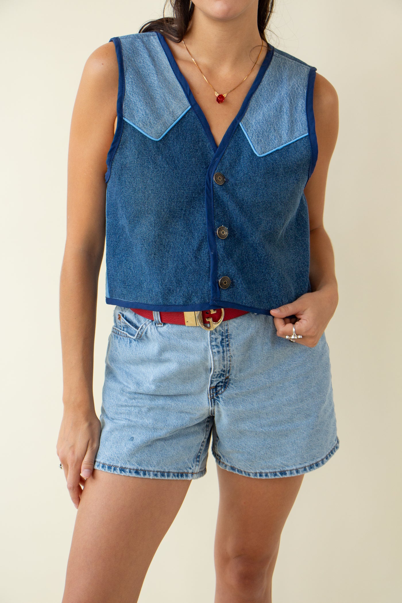 Western Two Tone Denim Vest Size S