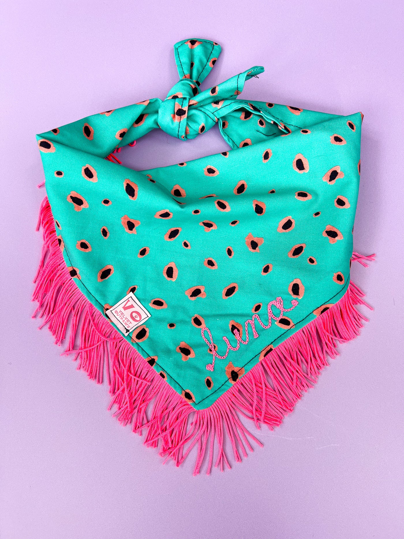 Teal Animal Print with Hot Pink Fringe Dog/Cat Bandana