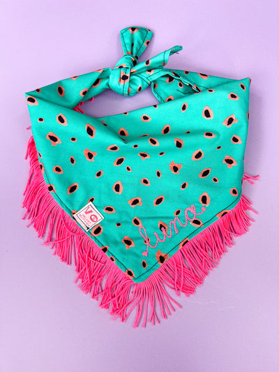 Teal Animal Print with Hot Pink Fringe Dog/Cat Bandana