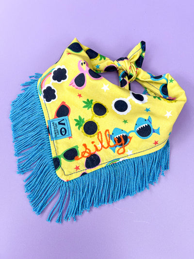 Tropical Sunnies with Metallic Blue Fringe Dog Bandana
