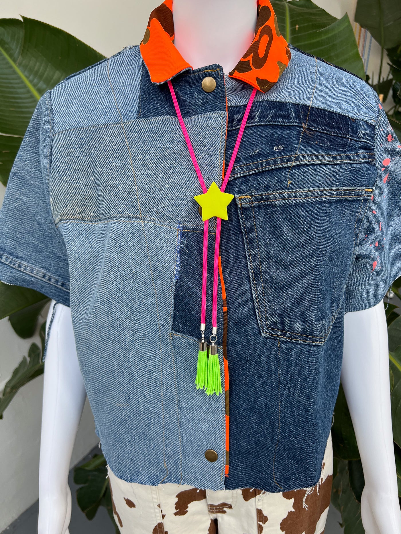 Lime Green Star Pink Fringe Bolo Tie
