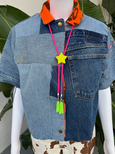 Lime Green Star Pink Fringe Bolo Tie