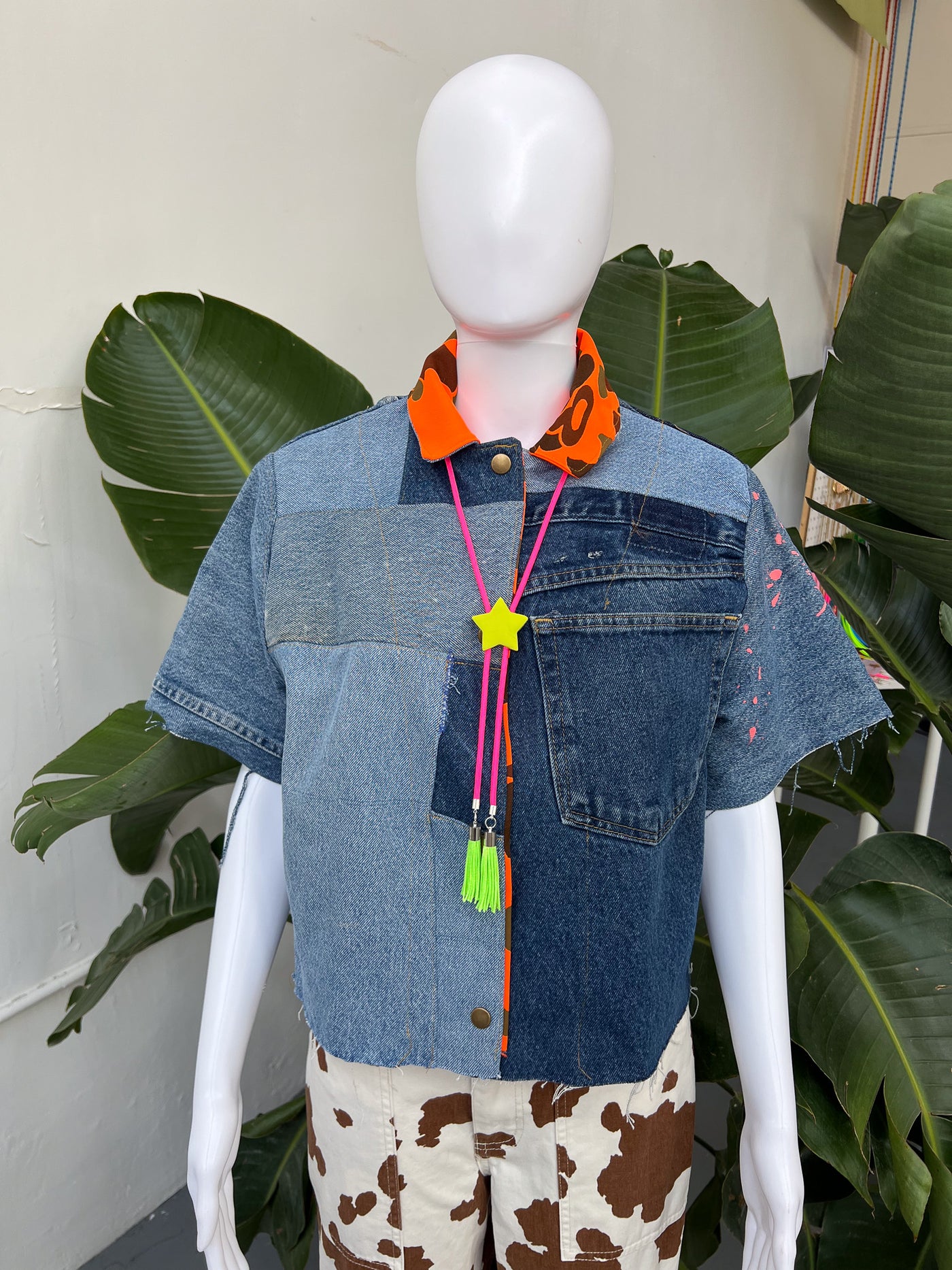 Lime Green Star Pink Fringe Bolo Tie