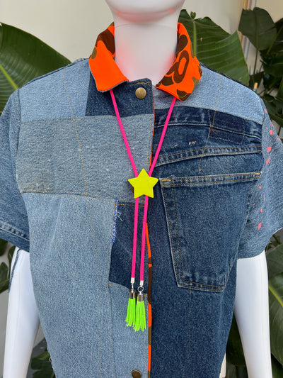 Lime Green Star Pink Fringe Bolo Tie