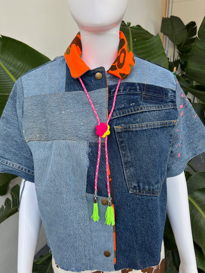 Mini Flower Pink Camo Fringe Bolo Tie
