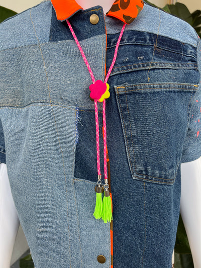 Mini Flower Pink Camo Fringe Bolo Tie