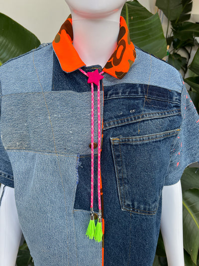 Mini Purple Star Pink Camo Fringe Bolo Tie