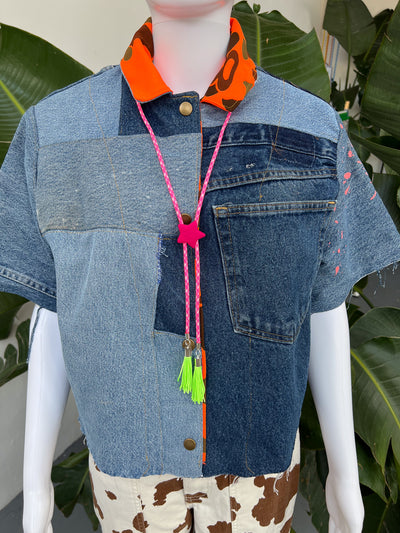Mini Purple Star Pink Camo Fringe Bolo Tie