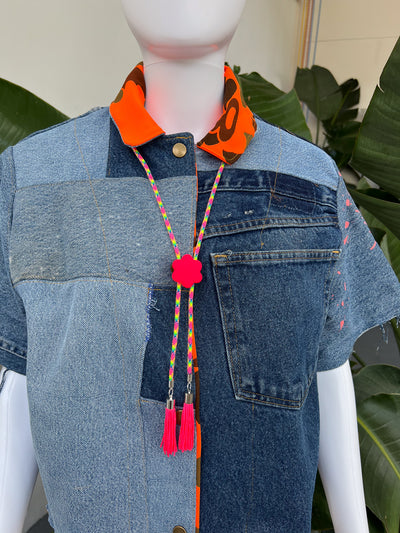 Rainbow Hot Pink Fringe Bolo Tie