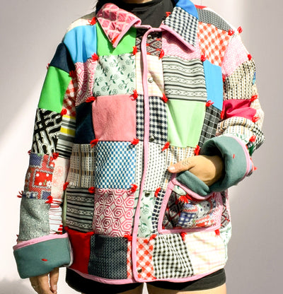 Quilted Jacket - Pink Multicolored Size 2X