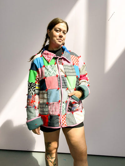 Quilted Jacket - Pink Multicolored Size 2X