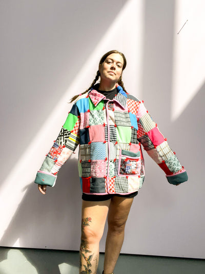 Quilted Jacket - Pink Multicolored Size 2X