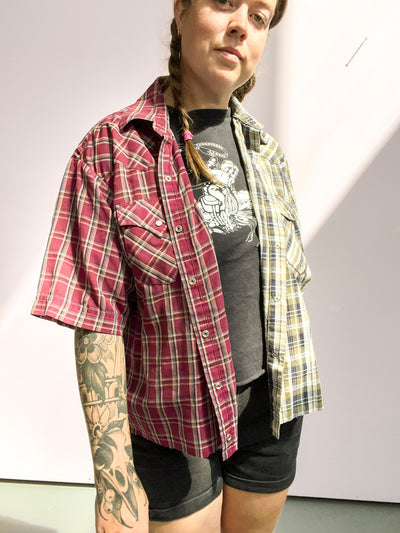 Two Tone Reworked Western Pearl Snap Shirt XL