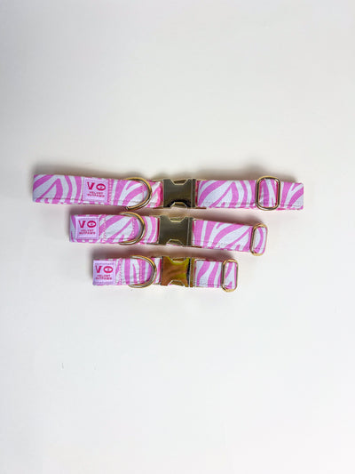 Pink Zebra Stripe Dog Collar