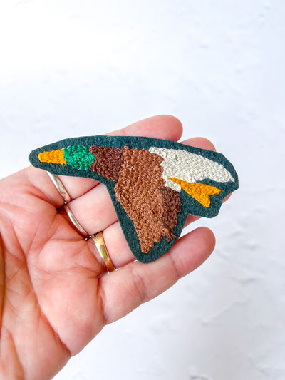 Duck Chain Stitch Iron On Patch - Left Facing Wings Down