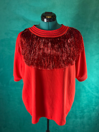 Red Short Sleeve Shirt with Fringe - Size 20W/1X